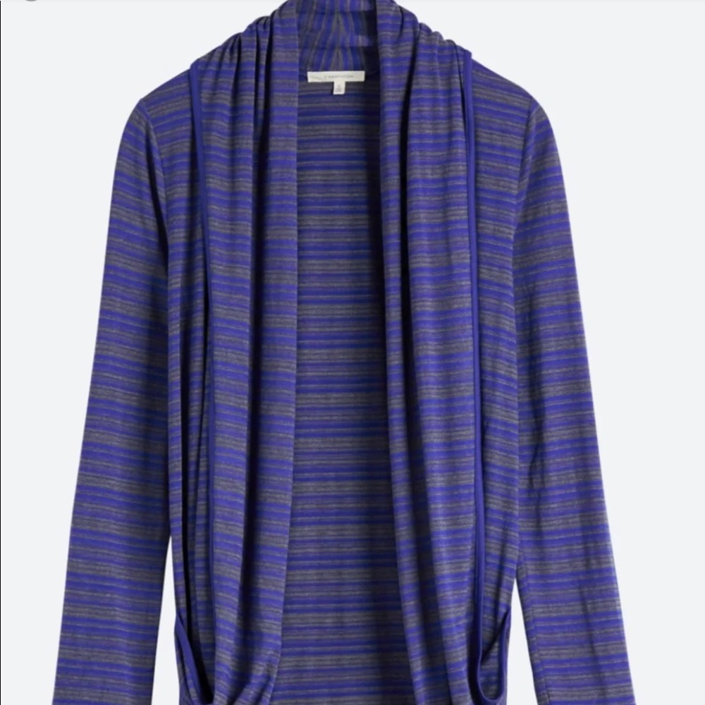 41 HAWTHORN Women’s Cardigan Concord Striped Draped Pocket Sweater blue & gray